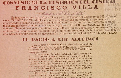 Portadilla de <p>A través del Pacto de Sabinas se lleva a cabo la rendición de Francisco Villa</p>