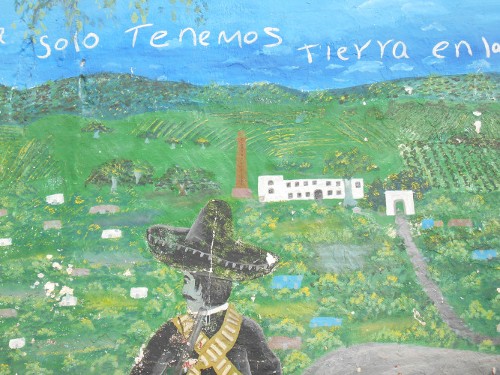 Imagen de El grafiti histórico en las calles de Morelos (propio), Representación de Zapata, fragmento de un mural colectivo en Chinameca, Ayala (atribuido)