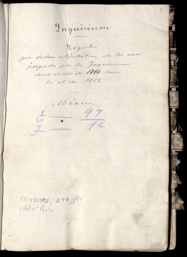 Imagen de Registro por orden alfabetico de los reos jusgados por la inquisicion desde el año de 1794 hasta el de 1815 (propio)