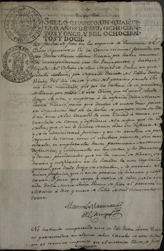 Imagen de Edictos en los que se emplaza a Leona Vicario a comparecer ante las autoridades, luego de su fuga del Colegio de Belén (atribuido)