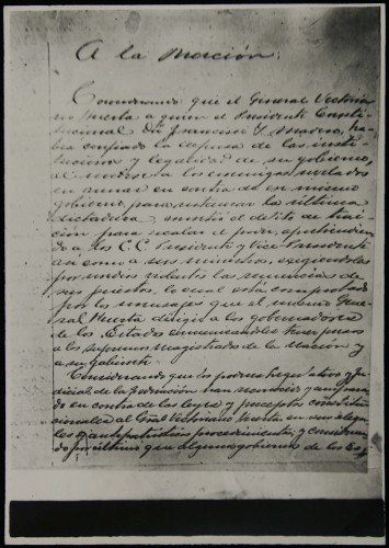 Imagen de Primera página del original del Plan de Guadalupe (propio)