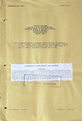 Imagen de Pronunciamiento sobre la Acordada participación de los Generales Vicente Guerrero, Manuel Gómez Pedraza; Melchor Muzquiz, Vicente Filísola, José Joaquín de Herrera y otros (atribuido)