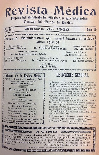 Imagen de Portadilla (propio), Revista Médica: Órgano del Sindicato de Médicos y Profesionistas Conexos del Estado de Puebla (alternativo)