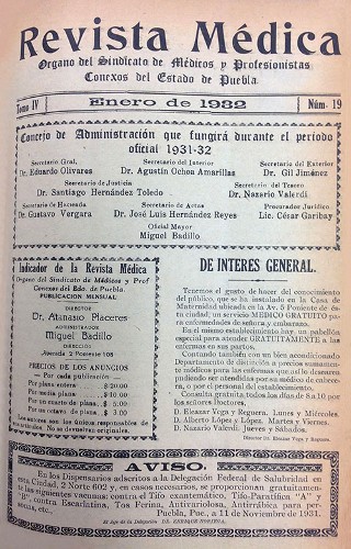 Imagen de Portadilla (propio), Revista Médica: Órgano del Sindicato de Médicos y Profesionistas Conexos del Estado de Puebla (alternativo)