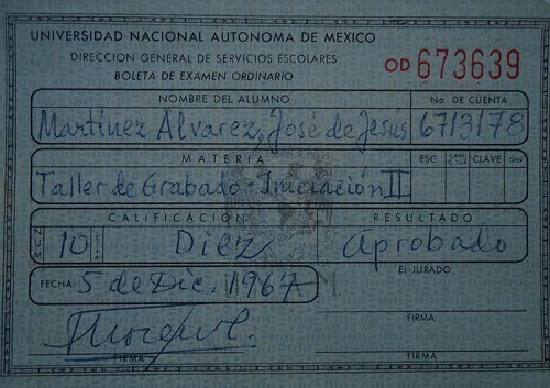 Imagen de Boleta de calificaciones de la Academia de San Carlos. Taller de grabado Inic. II (atribuido)