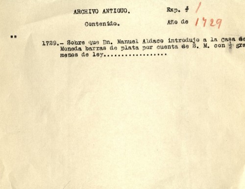Imagen de Sobre que don Manuel Aldaco introdujo a la Casa de Moneda barras de plata por cuenta de S. M. con 1/2 gramo menos de ley (propio)