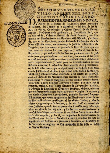 Imagen de Ordenanza dada por el virrey Juan de Palafox y Mendoza, el 23 de agosto de 1642 (propio)
