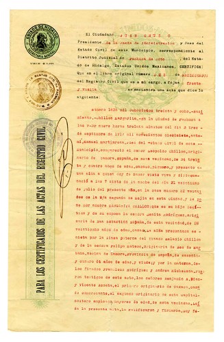 Imagen de Copia certificada de Acta de nacimiento de Margarita Chillón (atribuido)
