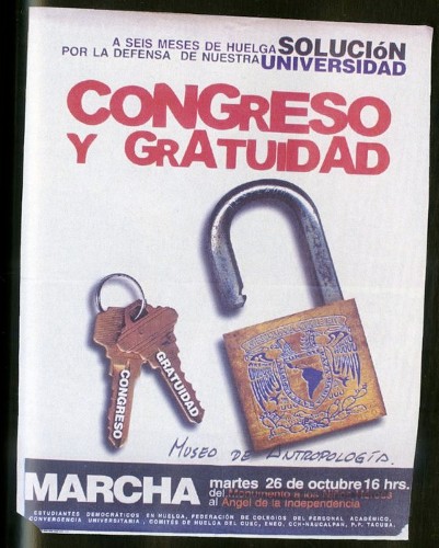Imagen de Cartel A seis meses de la huelga solución por la defensa de nuestra universidad Congreso y Gratuidad (atribuido)