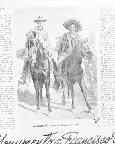 Imagen de Francisco Villa y Gustavo A. Madero montan a caballo,  retrato