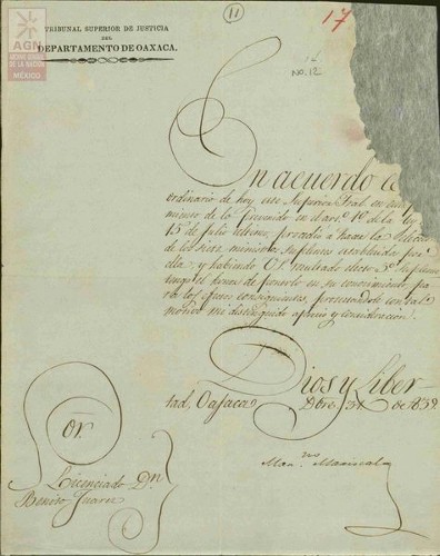 Imagen de Expediente 012: Ministro suplente del Tribunal Superior Justicia del Departamento de Oaxaca