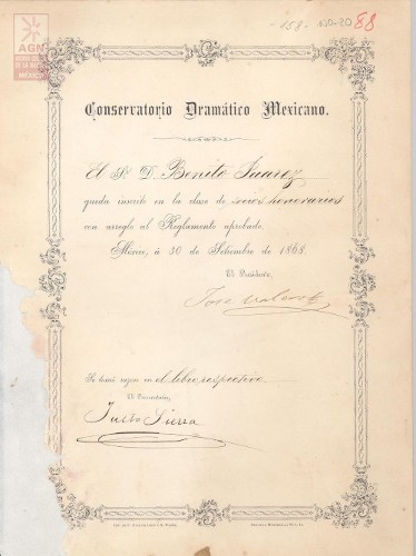 Imagen de Expediente 020: Socio honorario del Conservatorio Dramático Mexicano