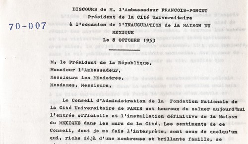 Imagen de Discurso de inauguración de la Casa de México por el presidente de la Cité internationale universitaire de Paris, François Poncet (atribuido)