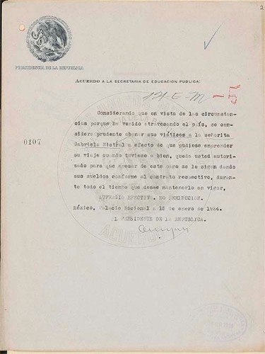 Imagen de Documentos sobre el pago de viáticos de Gabriela Mistral en México (atribuido)