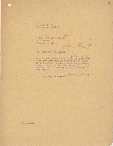 Imagen de Invitación a Gabriela Mistral a Palacio Nacional (atribuido)