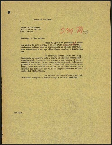 Imagen de Documentación sobre la visita de Gabriela Mistral a Roma (atribuido)