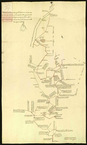 Imagen de Ruta del viaje hecho por Teodomiro de Cañizares, en la visita de Salitreros desde la Ciudad de México hasta Durango (atribuido)