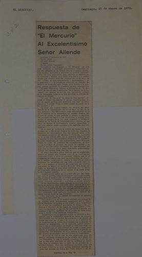 Imagen de Respuesta de "El Mercurio" al excelentísimo señor Allende (propio)