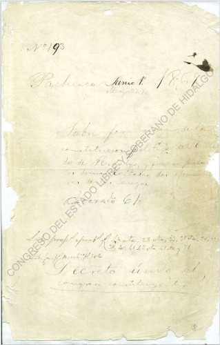 Imagen de Formación de la Constitución Política del Estado de Hidalgo y solicitudes a los demás estados sobre las suyas (atribuido)