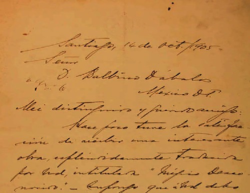 Imagen de Carta de M. Martínez, fechada en Santiago de Chile, a Balbino Dávalos (atribuido)