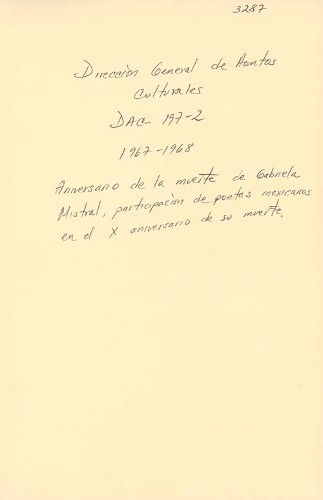 Imagen de Participación de poetas mexicanos en el X Aniversario de la muerte de Gabriela Mistral (atribuido)