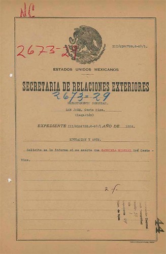 Imagen de Solicitud de información sobre visita de Gabriela Mistral a Costa Rica (atribuido)