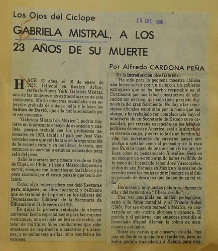 Imagen de Gabriela Mistral, a los 23 años de su muerte (propio)