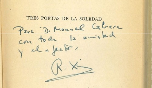 Imagen de Dedicatoria del libro: "Tres poetas de la soledad" (atribuido)