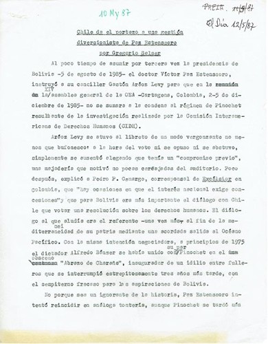 Imagen de Chile da el portazo a una gestión diversionista de paz Estenssoro (propio)