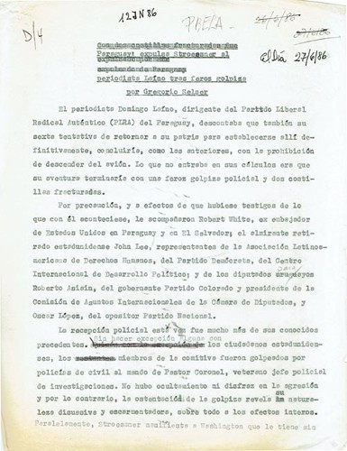 Imagen de Paraguay. Expulsa Stroessner al periodista Laíno tras feroz golpiza (propio)