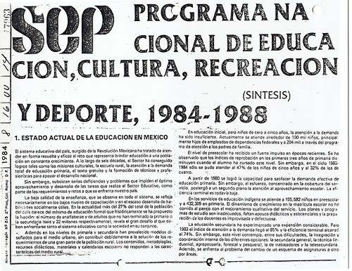 Imagen de Programa Nacional de Educación, Cultura, Recreación y Deporte, 1984- 1988 (propio)