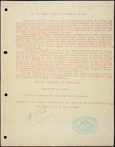 Imagen de Carta de Francisco I. Madero al Ejército libertador (atribuido)