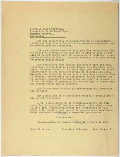 Imagen de Carta a Lázaro Cárdenas (atribuido)