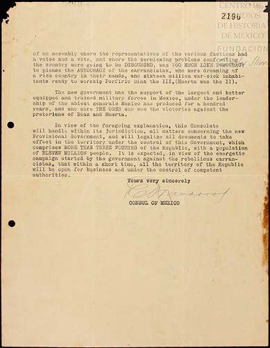 Imagen de Carta donde se comunica que la Convención de Aguascalientes nombró Presidente Provisional de México a Eulalio Gutiérrez y que el nuevo gobierno se ha establecido en la Ciudad de México (atribuido)