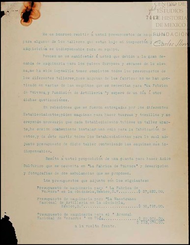 Imagen de Envía presupuesto de la maquinaria que se necesita en la Fábrica de Pólvora (atribuido)