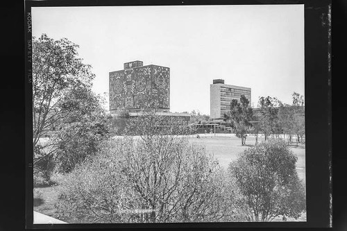 Imagen de Fotografía de arquitectura civil, paisaje de la Biblioteca Central, Ciudad de México (atribuido)