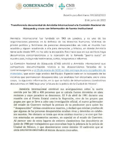 Imagen de Transferencia documental de Amnistía Internacional a la Comisión Nacional de Búsqueda y cruce con información de fuente institucional (propio)