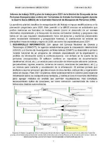 Imagen de Informe de trabajo 2020 y plan de trabajo para 2021 de la Unidad de Búsqueda de las Personas Desaparecidas víctima del Terrorismo de Estado Contrainsurgente durante la Guerra Sucia (UBGS) de la Comisión Nacional de Búsqueda de Personas (CNB) (propio)