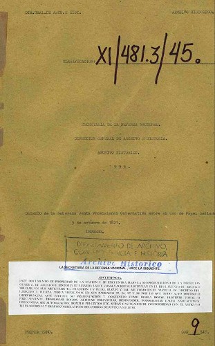 Imagen de Decreto de la Soberana Junta Provisional Gubernativa sobre el uso de papel sellado (propio)
