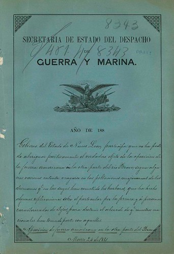 Imagen de Gobierno del estado de Nuevo León, participa que no ha podido averiguar positivamente el verdadero objeto de la aparición la fuerza americana en la otra parte del río Bravo, año de 1861 (atribuido)