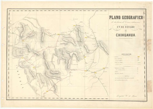 Imagen de Plano geografico de las lineas de correos ordinarios en el estado de Chihuahua (propio), Plano geográfico de las líneas de correos en Chihuahua (alternativo)