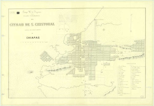 Imagen de Plano topografico de la ciudad de S. Cristobal capital del departamento. de Chiapas (propio), Plano topográfico de San Cristóbal de las Casas (alternativo)