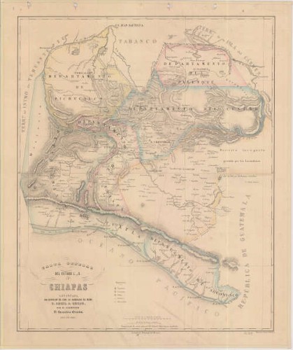 Imagen de Carta general del estado l. y s. de Chiapas levantada, por disposición del Exmo. Sr. gobernador del mismo D. Angel A. Corzo (propio), Carta general del estado libre y soberano de Chiapas (alternativo)