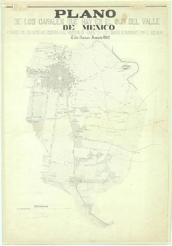 Imagen de Plano de los canales que hay en el sur del valle de México formado con los datos que ecsisten en el Ministerio de Fomento y los tomados ultimamente por el ingeniero Tito Rosas (propio), Plano de canales en el sur del valle de México (alternativo)