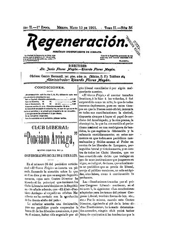 Imagen de Regeneración. Periódico independiente de combate, Año II, Época 1, Tomo II, Número 38 (propio)