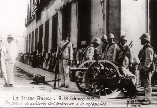 Imagen de "Un puesto de soldados del gobierno a la defensiva" en la esquina de la calle de Nuevo México (atribuido)