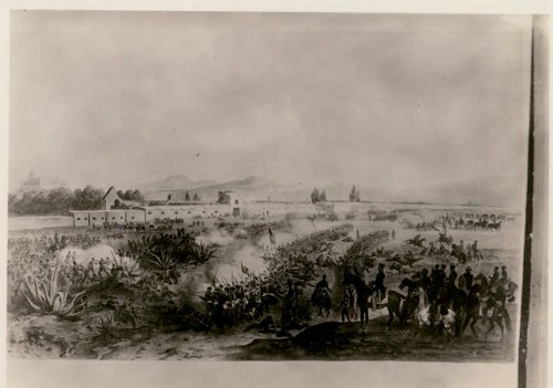 Imagen de Ataque hacia el Molino del Rey, reprografía de una ilustración de Carlos Nebel (propio)
