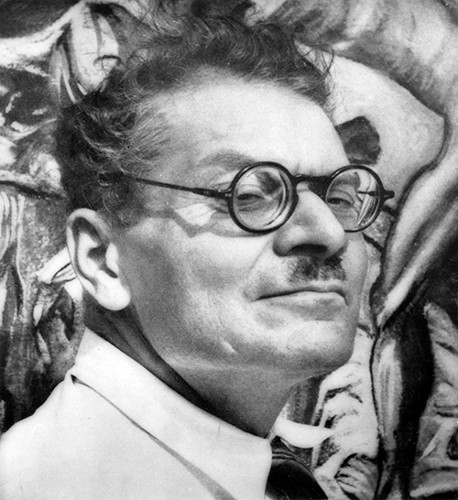 Imagen de José Clemente Orozco junto a uno de sus murales, retrato (atribuido)