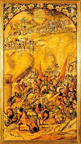 Imagen de Retirada de los españoles en la Noche Triste. Cuauhtémoc aclamado rey. Guerra de Tacuba (propio)