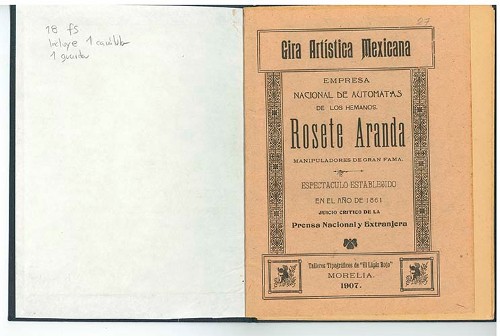 Imagen de Gira artística mexicana. Empresa Nacional de Autómatas de los hermanos Rosete Aranda, manipuladores de gran fama (propio)